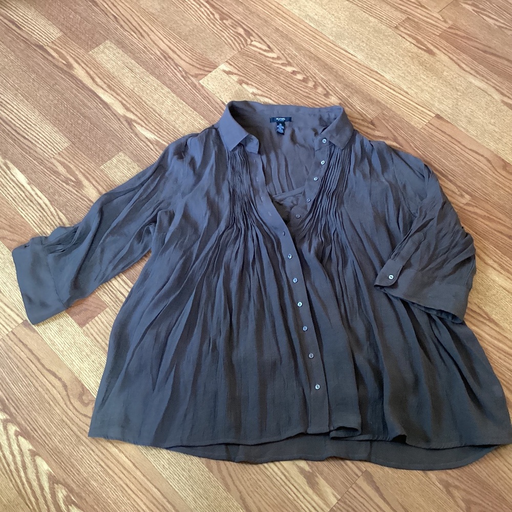 Alfani Woman 2Pc Brown Tank & Pleated Gauzy 3/4 Sleeve Button Up Blouse Size 3X